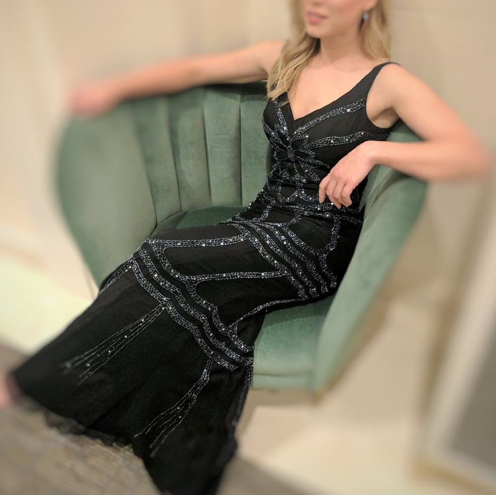 Vintage 1920's 1930's style beaded gown low back New Years celebration